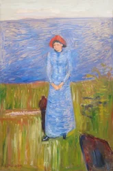 Mulher, azul, contra, azul, água